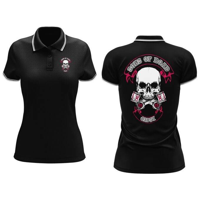 Polo Femme Contrasté de qualité supérieure - SONS OF ROAD (matériau de personnalisation haut de gamme, imprimé en France)