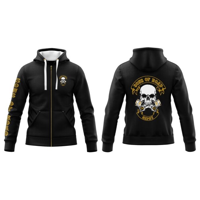 Sweat-Shirt à Capuche Zippé (Veste Gamme DELUXE) (Veste) de qualité supérieure - SONS OF ROAD (matériau de personnalisation haut de gamme, imprimé en France)