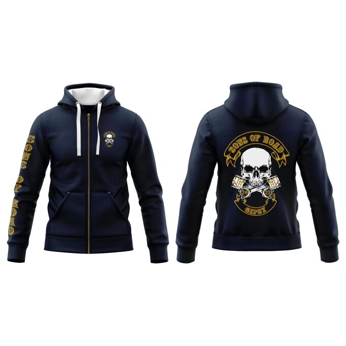 Sweat-Shirt à Capuche Zippé (Veste Gamme DELUXE) Sons of Road - Impression haut de gamme